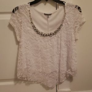 Charlotte Ruse white lace, beaded neckline blouse